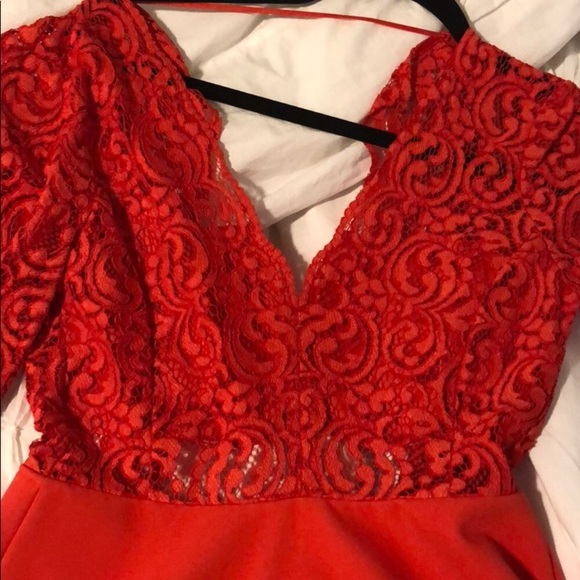 Zara Red Lace Top Skater Dress - Picture 2 of 4